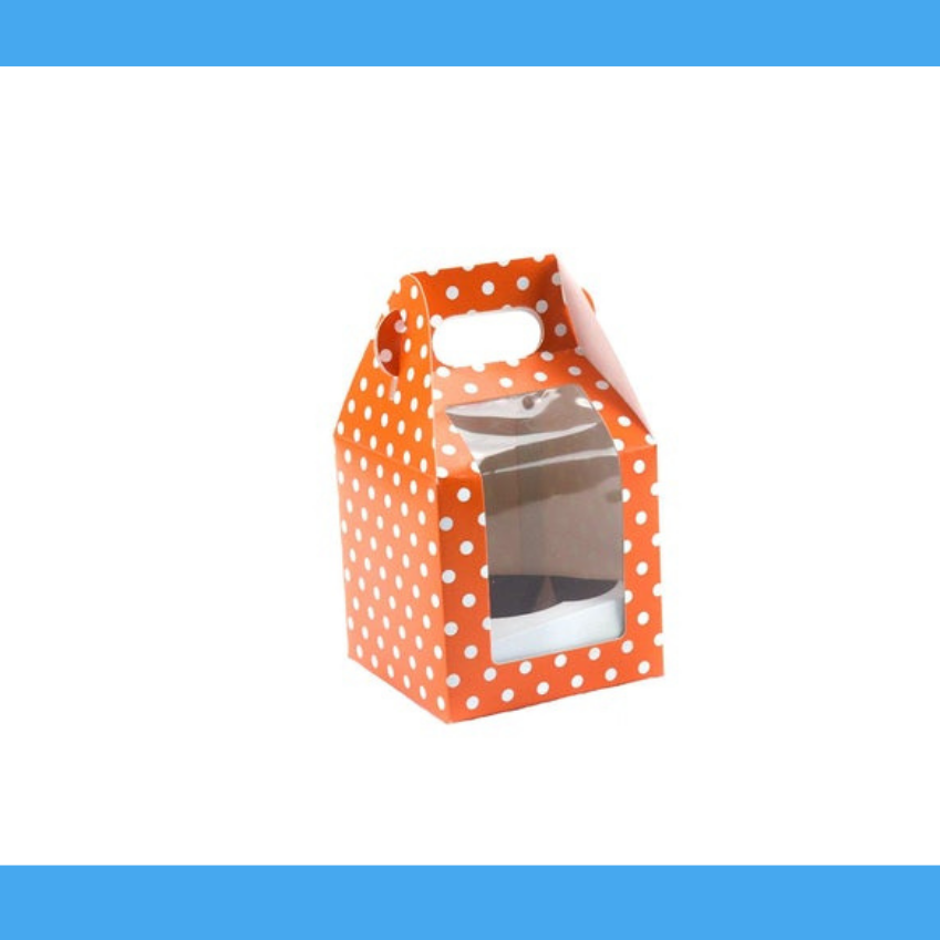 Gift Box with Handle with Recycled Material - Orange or PolkaDot Color